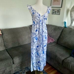 Nordstrom Blue and White Floral Midi Dress